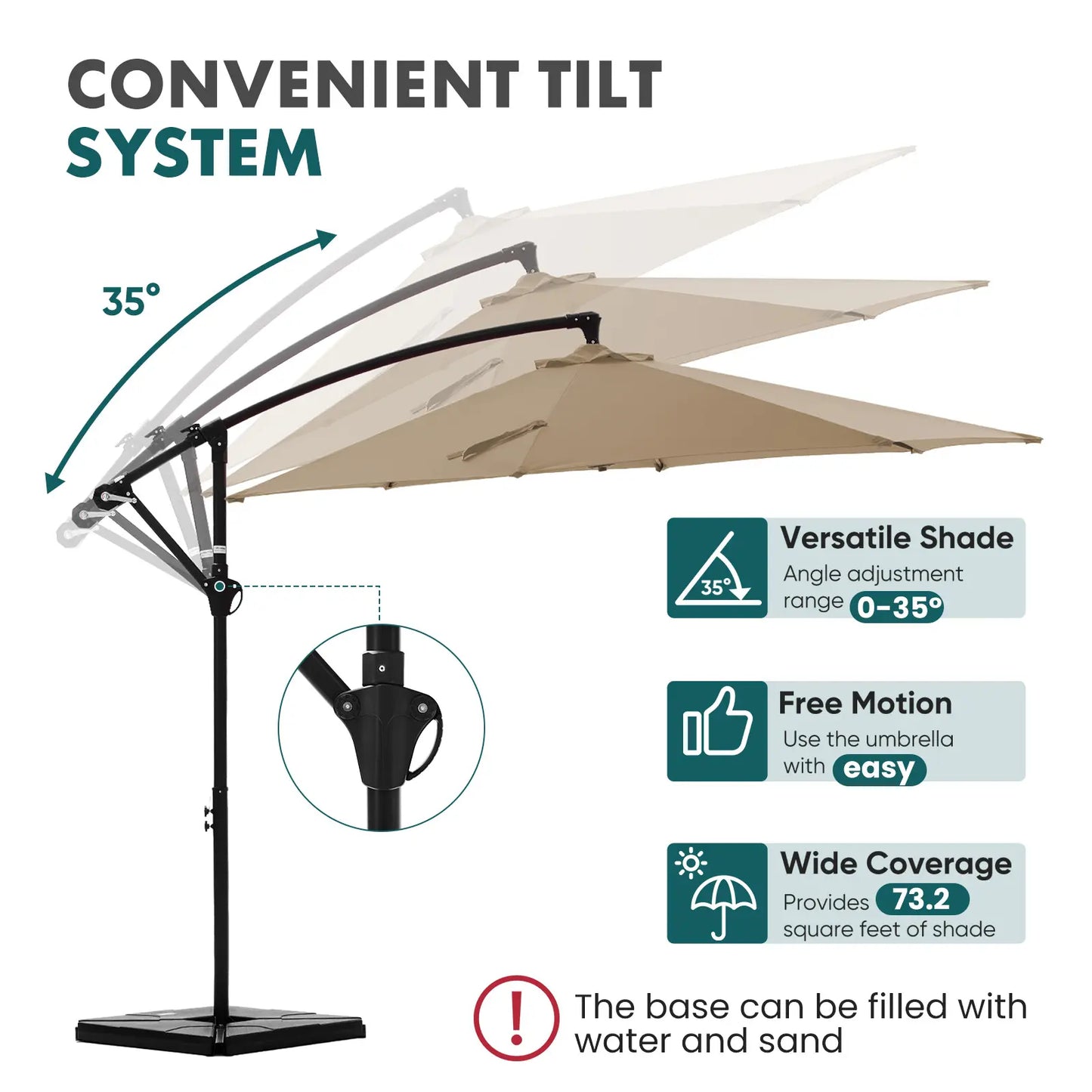 10ft Offset Outdoor Patio Umbrella with Base