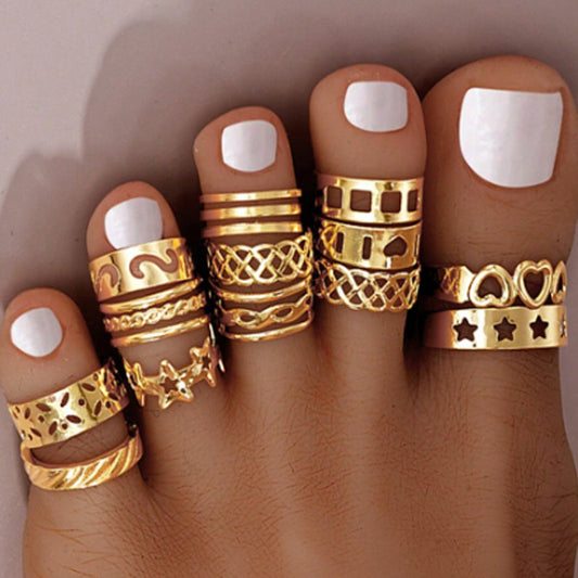 10-Piece Gold Statement Toe Ring Collection