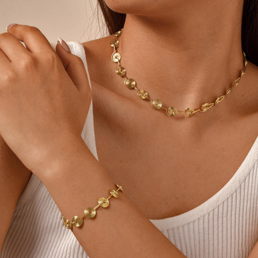 2-Piece Spiral Link Necklace and Bracelet Duo