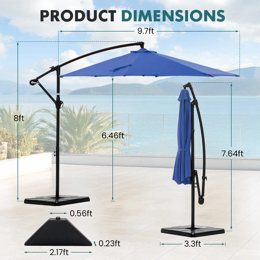 10ft Offset Outdoor Patio Umbrella with Base